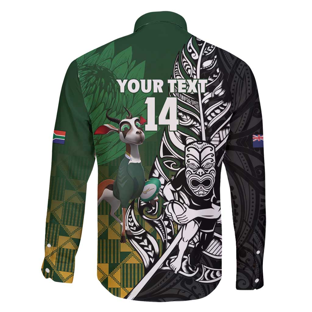 New Zealand and South Africa Rugby Custom Family Matching Short Sleeve Bodycon Dress and Hawaiian Shirt Maori Tiki Fern Springboks Kente Pattern - Aussie Hoodie