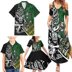 New Zealand and South Africa Rugby Custom Family Matching Summer Maxi Dress and Hawaiian Shirt Maori Tiki Fern Springboks Kente Pattern - Aussie Hoodie