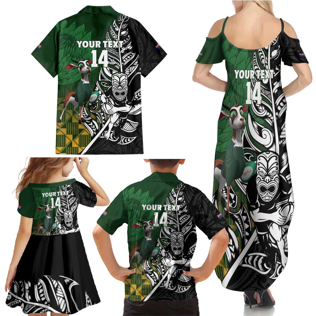 New Zealand and South Africa Rugby Custom Family Matching Summer Maxi Dress and Hawaiian Shirt Maori Tiki Fern Springboks Kente Pattern - Aussie Hoodie