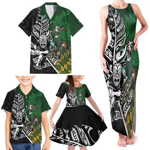 New Zealand and South Africa Rugby Custom Family Matching Tank Maxi Dress and Hawaiian Shirt Maori Tiki Fern Springboks Kente Pattern - Aussie Hoodie