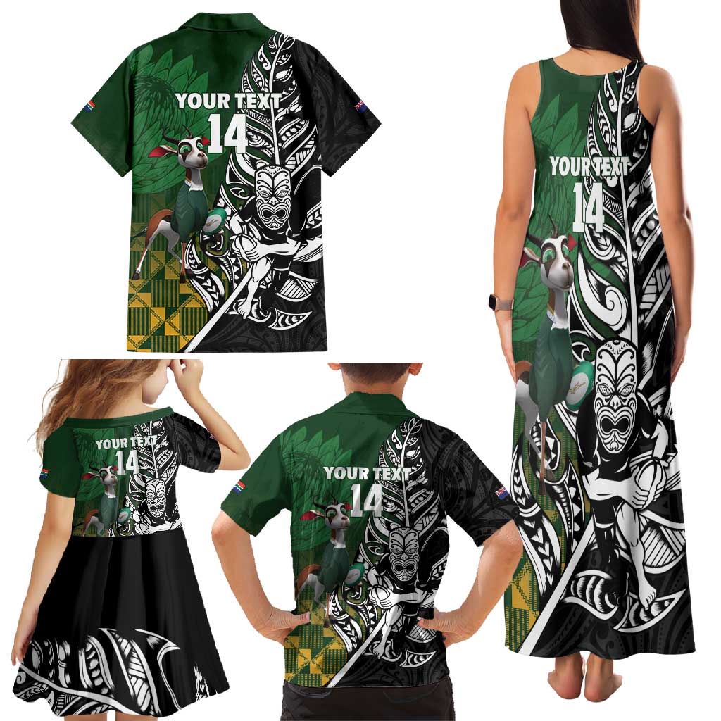 New Zealand and South Africa Rugby Custom Family Matching Tank Maxi Dress and Hawaiian Shirt Maori Tiki Fern Springboks Kente Pattern - Aussie Hoodie
