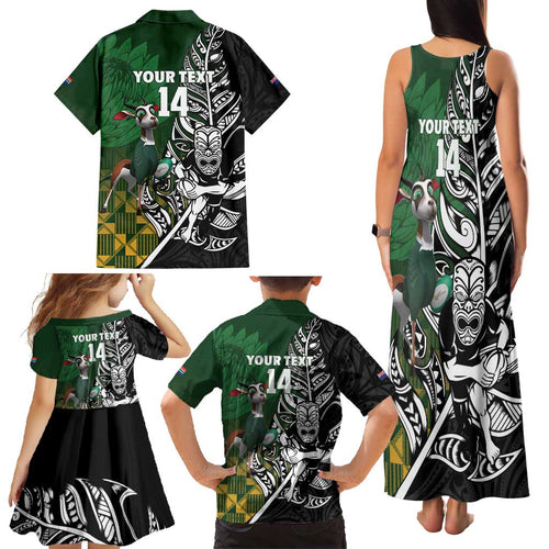 New Zealand and South Africa Rugby Custom Family Matching Tank Maxi Dress and Hawaiian Shirt Maori Tiki Fern Springboks Kente Pattern - Aussie Hoodie