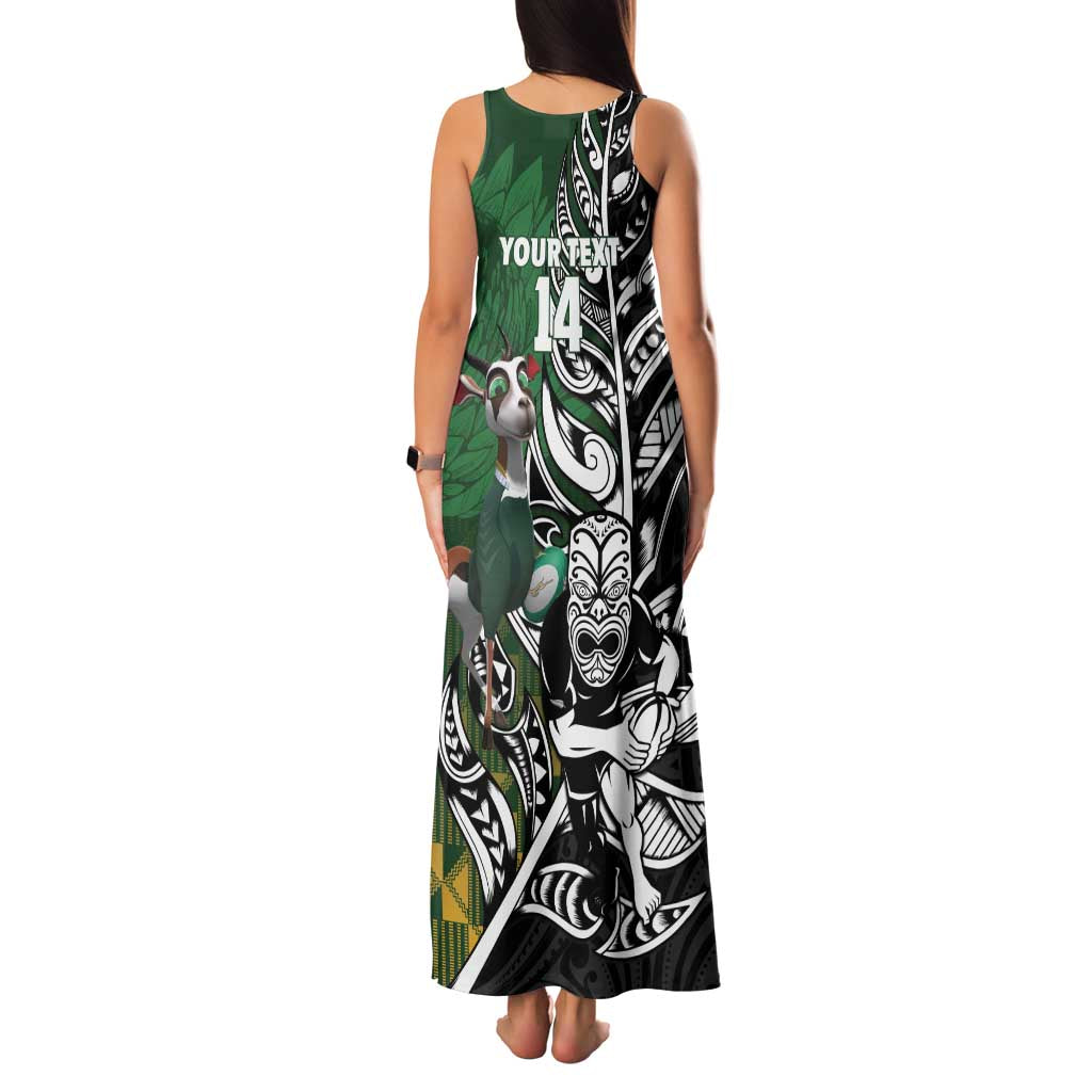 New Zealand and South Africa Rugby Custom Family Matching Tank Maxi Dress and Hawaiian Shirt Maori Tiki Fern Springboks Kente Pattern - Aussie Hoodie