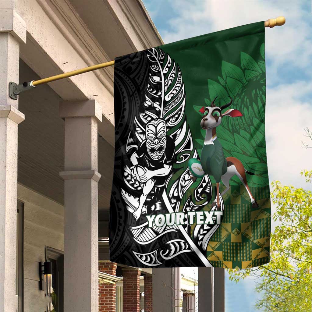 New Zealand and South Africa Rugby Custom Garden Flag Maori Tiki Fern Springboks Kente Pattern - Aussie Hoodie