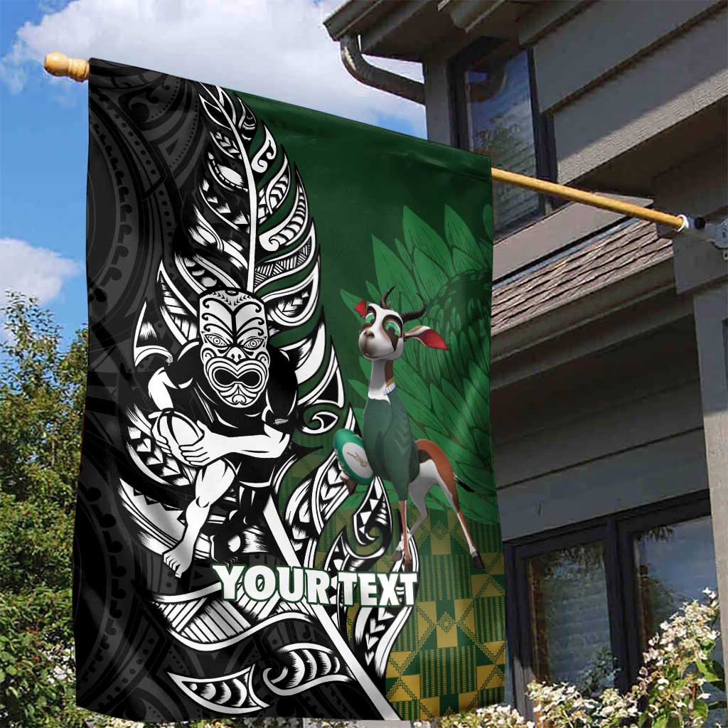 New Zealand and South Africa Rugby Custom Garden Flag Maori Tiki Fern Springboks Kente Pattern - Aussie Hoodie