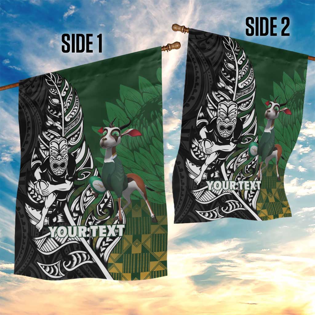 New Zealand and South Africa Rugby Custom Garden Flag Maori Tiki Fern Springboks Kente Pattern - Aussie Hoodie