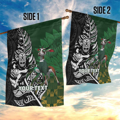 New Zealand and South Africa Rugby Custom Garden Flag Maori Tiki Fern Springboks Kente Pattern - Aussie Hoodie