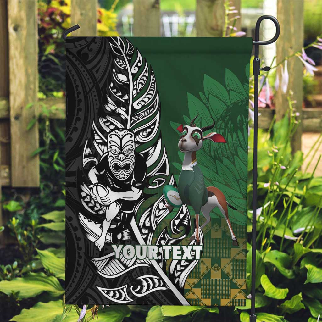 New Zealand and South Africa Rugby Custom Garden Flag Maori Tiki Fern Springboks Kente Pattern - Aussie Hoodie