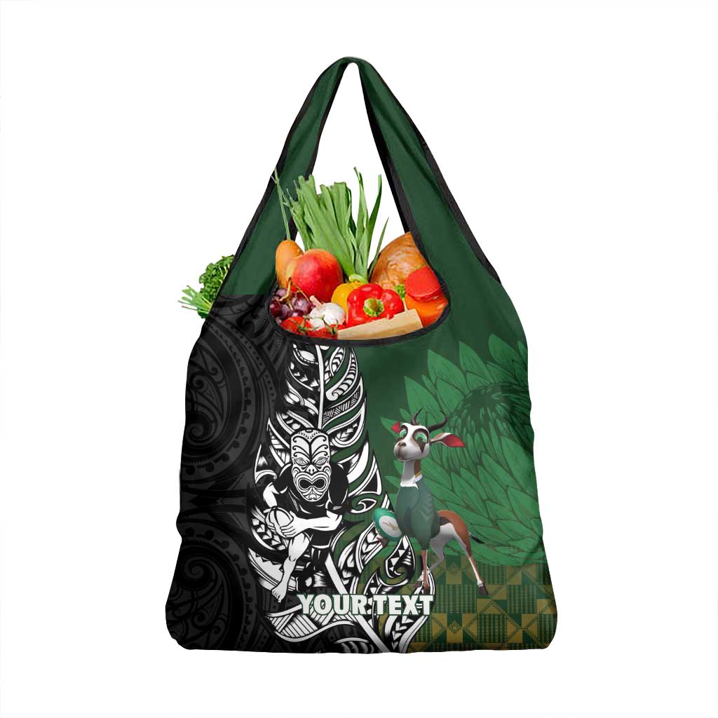 New Zealand and South Africa Rugby Custom Grocery Bag Maori Tiki Fern Springboks Kente Pattern - Aussie Hoodie