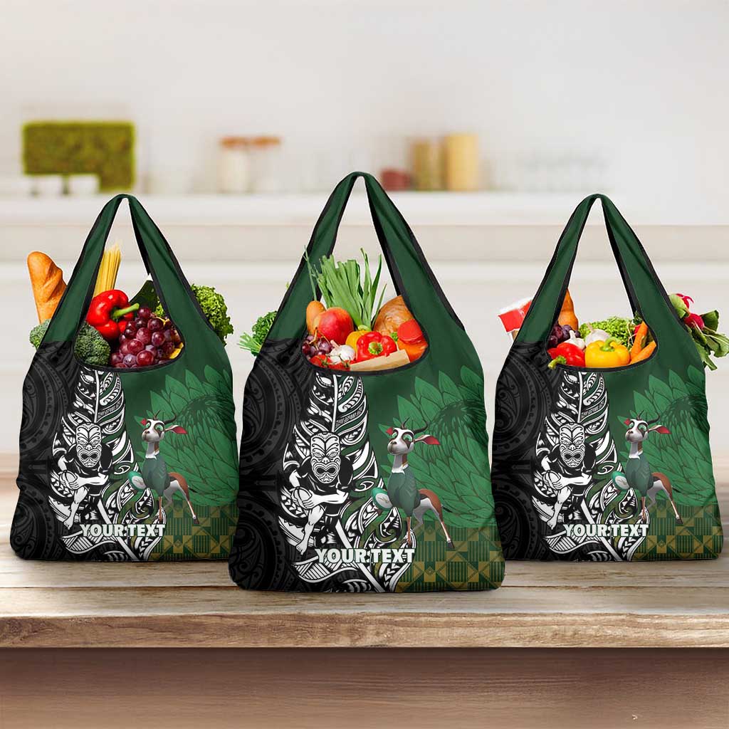 New Zealand and South Africa Rugby Custom Grocery Bag Maori Tiki Fern Springboks Kente Pattern - Aussie Hoodie