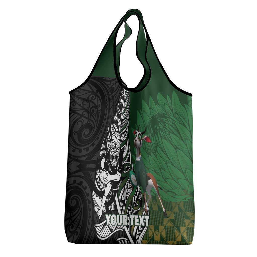 New Zealand and South Africa Rugby Custom Grocery Bag Maori Tiki Fern Springboks Kente Pattern - Aussie Hoodie
