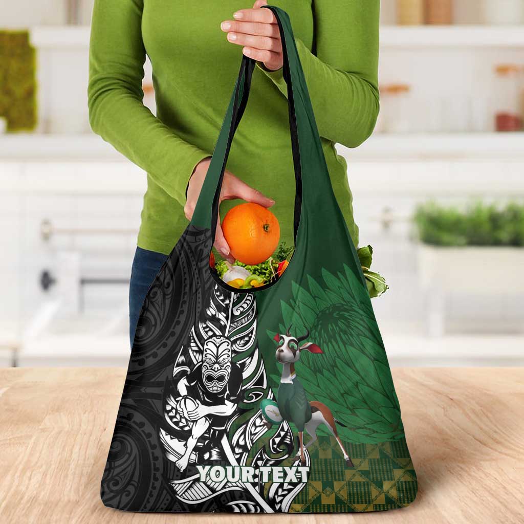 New Zealand and South Africa Rugby Custom Grocery Bag Maori Tiki Fern Springboks Kente Pattern - Aussie Hoodie