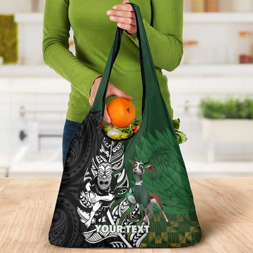 New Zealand and South Africa Rugby Custom Grocery Bag Maori Tiki Fern Springboks Kente Pattern - Aussie Hoodie