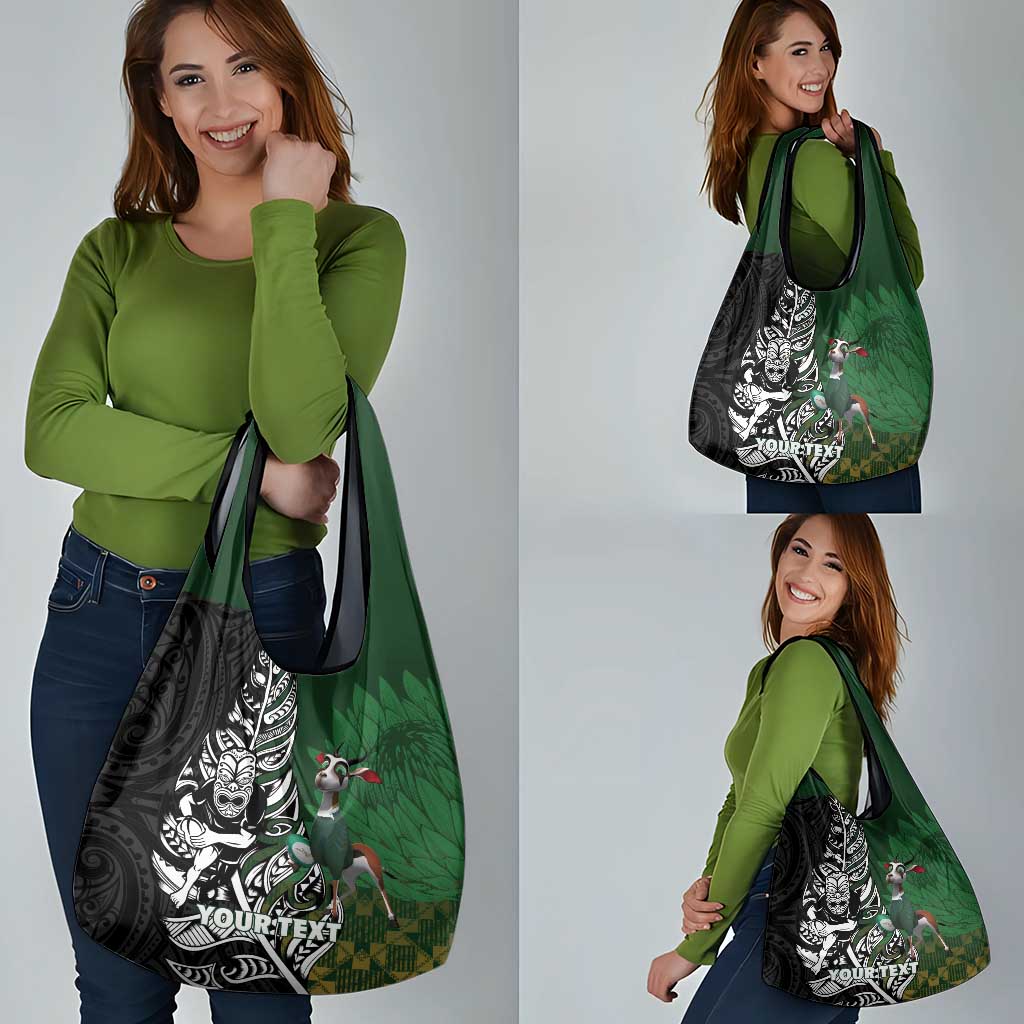 New Zealand and South Africa Rugby Custom Grocery Bag Maori Tiki Fern Springboks Kente Pattern - Aussie Hoodie