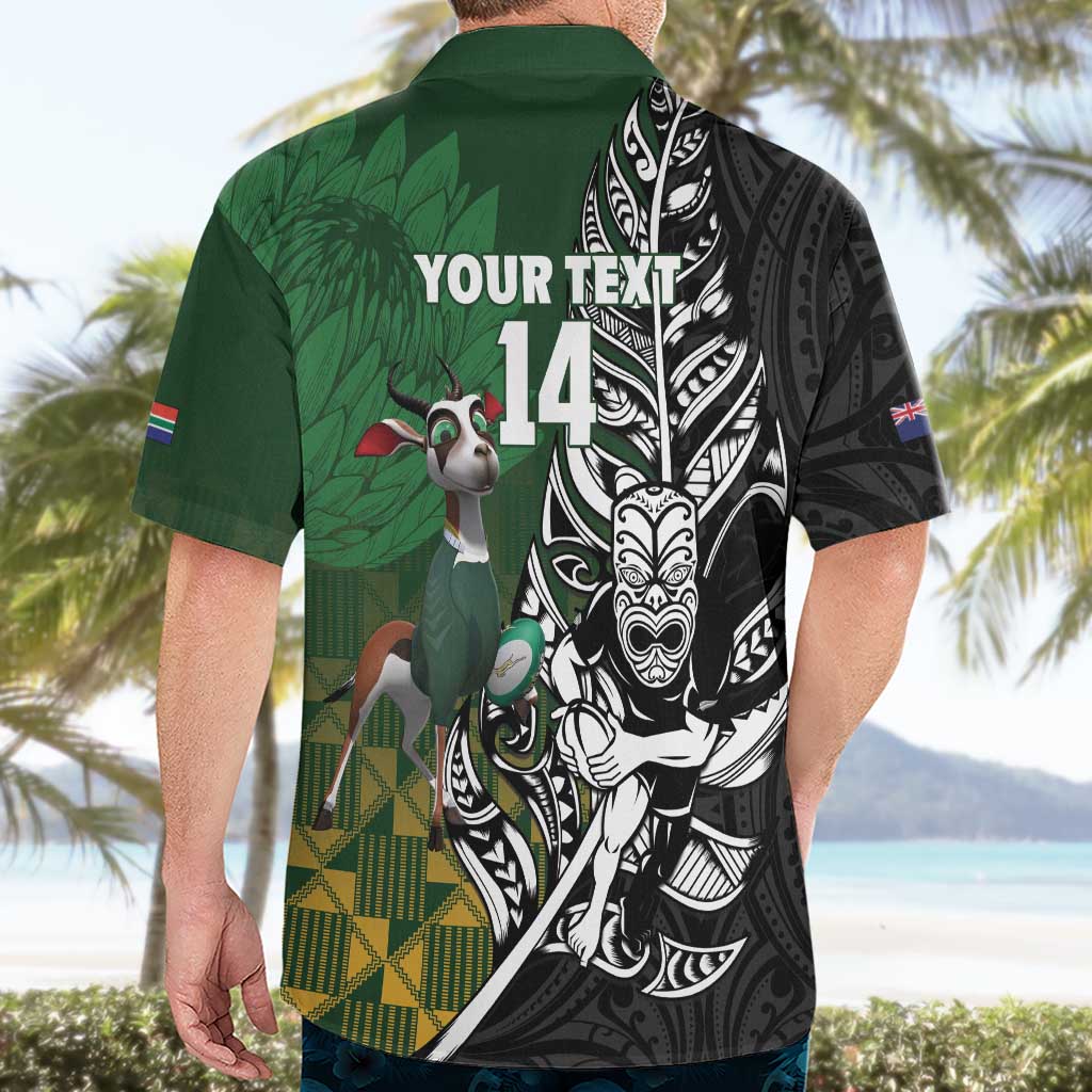 New Zealand and South Africa Rugby Custom Hawaiian Shirt Maori Tiki Fern Springboks Kente Pattern - Aussie Hoodie