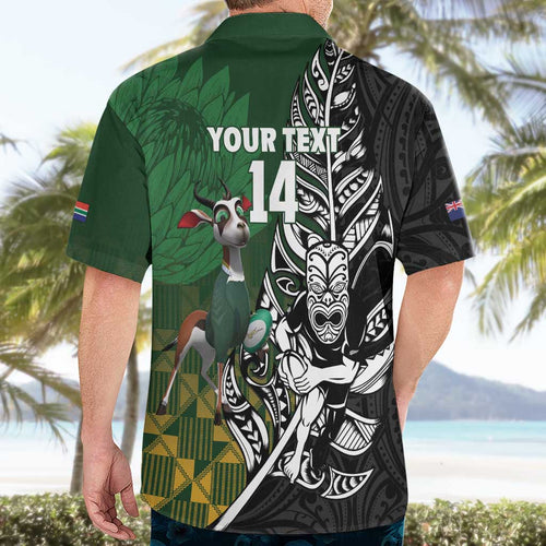 New Zealand and South Africa Rugby Custom Hawaiian Shirt Maori Tiki Fern Springboks Kente Pattern - Aussie Hoodie
