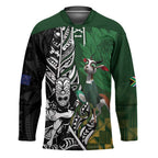 New Zealand and South Africa Rugby Custom Hockey Jersey Maori Tiki Fern Springboks Kente Pattern - Aussie Hoodie