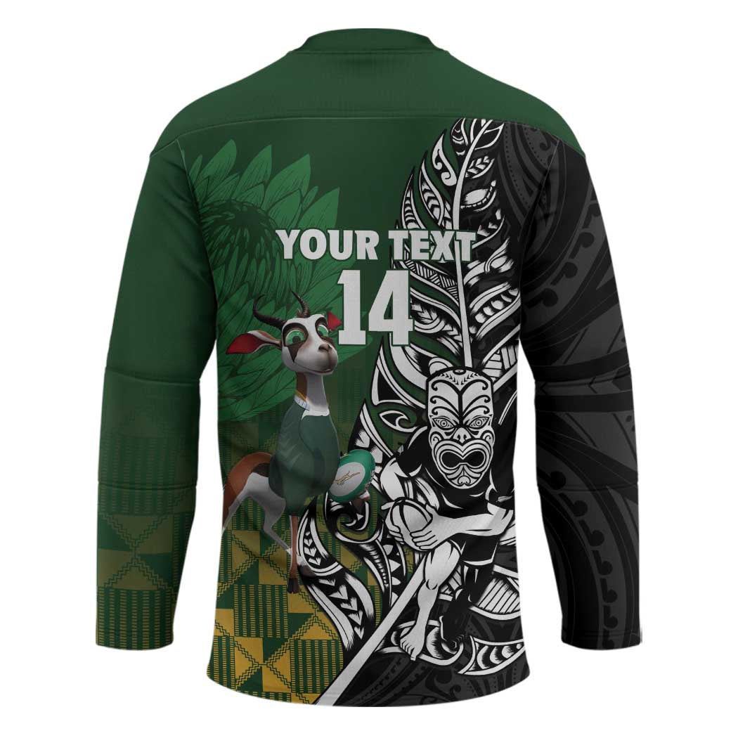 New Zealand and South Africa Rugby Custom Hockey Jersey Maori Tiki Fern Springboks Kente Pattern - Aussie Hoodie