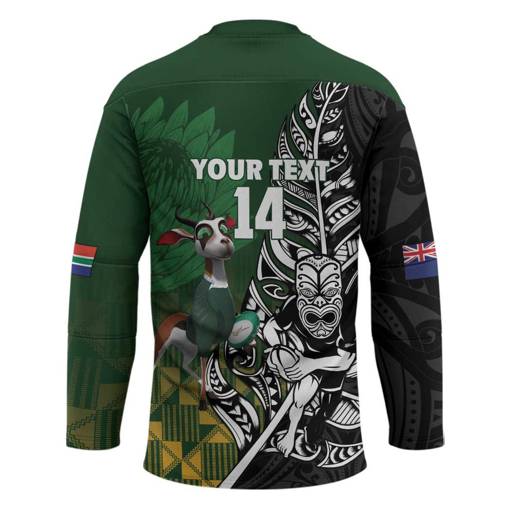 New Zealand and South Africa Rugby Custom Hockey Jersey Maori Tiki Fern Springboks Kente Pattern - Aussie Hoodie