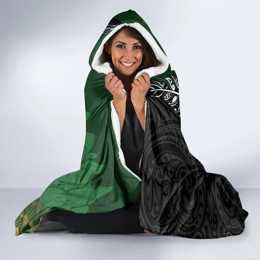 New Zealand and South Africa Rugby Custom Hooded Blanket Maori Tiki Fern Springboks Kente Pattern - Aussie Hoodie
