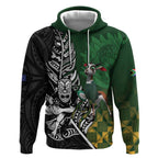 New Zealand and South Africa Rugby Custom Hoodie Maori Tiki Fern Springboks Kente Pattern - Aussie Hoodie