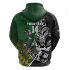 New Zealand and South Africa Rugby Custom Hoodie Maori Tiki Fern Springboks Kente Pattern - Aussie Hoodie