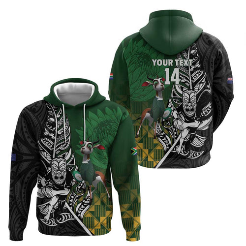 New Zealand and South Africa Rugby Custom Hoodie Maori Tiki Fern Springboks Kente Pattern - Aussie Hoodie