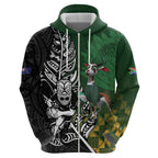New Zealand and South Africa Rugby Custom Hoodie Maori Tiki Fern Springboks Kente Pattern - Aussie Hoodie