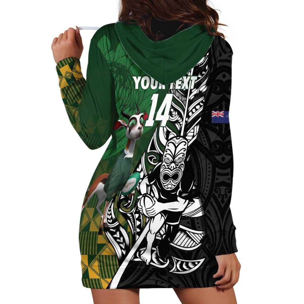 New Zealand and South Africa Rugby Custom Hoodie Dress Maori Tiki Fern Springboks Kente Pattern - Aussie Hoodie