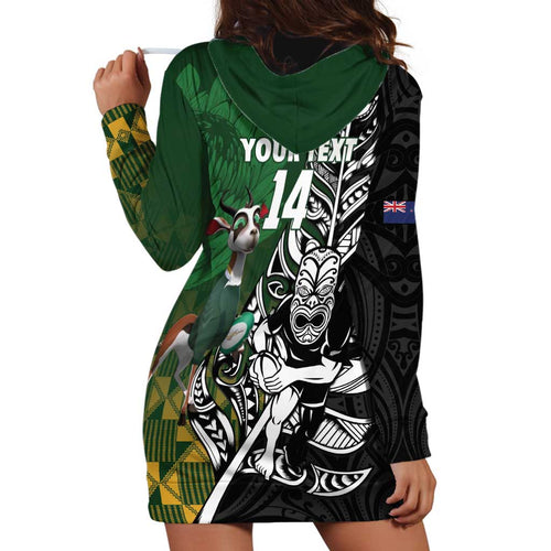 New Zealand and South Africa Rugby Custom Hoodie Dress Maori Tiki Fern Springboks Kente Pattern - Aussie Hoodie