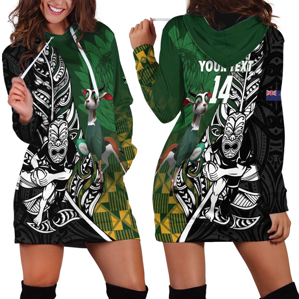 New Zealand and South Africa Rugby Custom Hoodie Dress Maori Tiki Fern Springboks Kente Pattern - Aussie Hoodie
