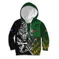 New Zealand and South Africa Rugby Custom Kid Hoodie Maori Tiki Fern Springboks Kente Pattern - Aussie Hoodie