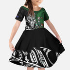 New Zealand and South Africa Rugby Custom Kid Short Sleeve Dress Maori Tiki Fern Springboks Kente Pattern - Aussie Hoodie