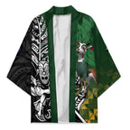 New Zealand and South Africa Rugby Custom Kimono Maori Tiki Fern Springboks Kente Pattern - Aussie Hoodie