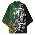 New Zealand and South Africa Rugby Custom Kimono Maori Tiki Fern Springboks Kente Pattern - Aussie Hoodie