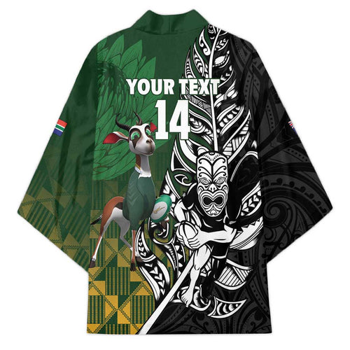 New Zealand and South Africa Rugby Custom Kimono Maori Tiki Fern Springboks Kente Pattern - Aussie Hoodie