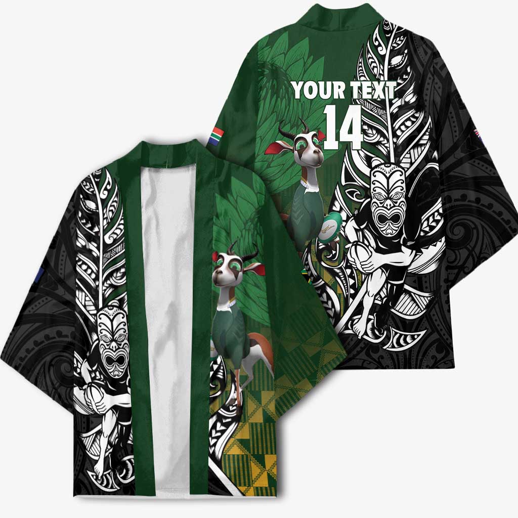 New Zealand and South Africa Rugby Custom Kimono Maori Tiki Fern Springboks Kente Pattern - Aussie Hoodie