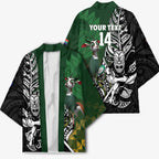 New Zealand and South Africa Rugby Custom Kimono Maori Tiki Fern Springboks Kente Pattern - Aussie Hoodie