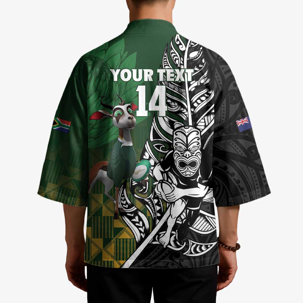 New Zealand and South Africa Rugby Custom Kimono Maori Tiki Fern Springboks Kente Pattern - Aussie Hoodie