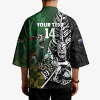 New Zealand and South Africa Rugby Custom Kimono Maori Tiki Fern Springboks Kente Pattern - Aussie Hoodie