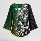 New Zealand and South Africa Rugby Custom Kimono Sleeve Blouse Maori Tiki Fern Springboks Kente Pattern - Aussie Hoodie