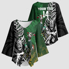 New Zealand and South Africa Rugby Custom Kimono Sleeve Blouse Maori Tiki Fern Springboks Kente Pattern - Aussie Hoodie