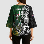 New Zealand and South Africa Rugby Custom Kimono Sleeve Blouse Maori Tiki Fern Springboks Kente Pattern - Aussie Hoodie