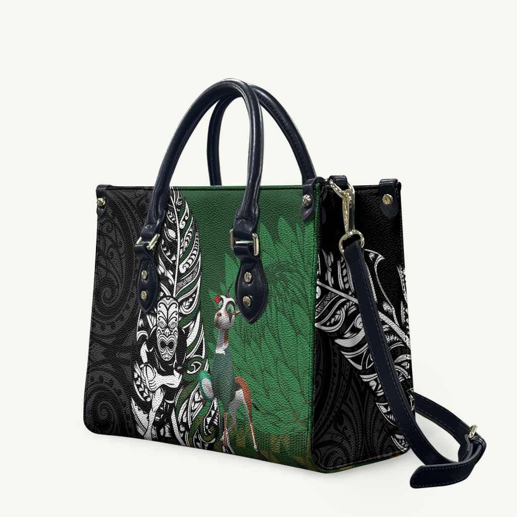New Zealand and South Africa Rugby Custom Leather Bag Maori Tiki Fern Springboks Kente Pattern - Aussie Hoodie