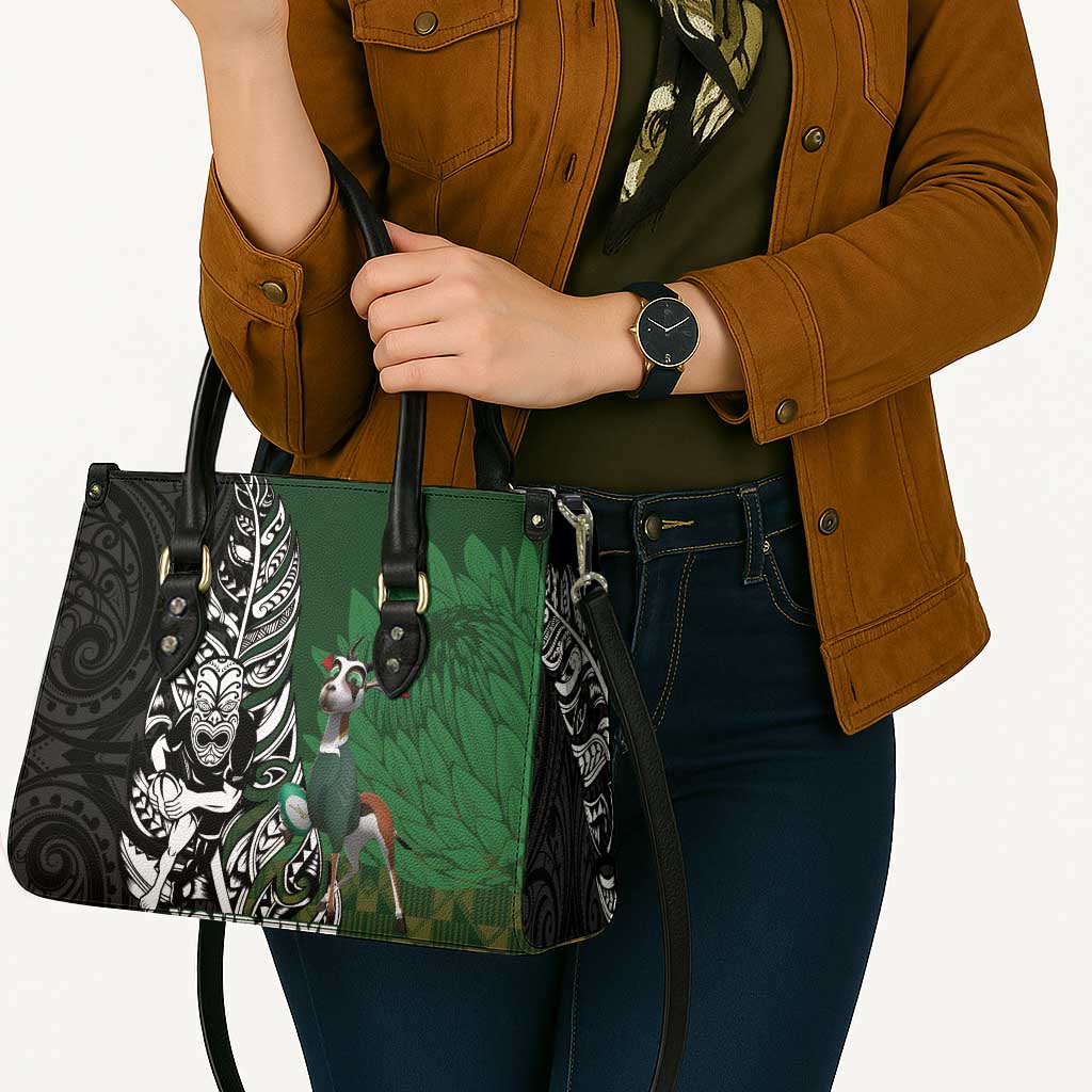 New Zealand and South Africa Rugby Custom Leather Bag Maori Tiki Fern Springboks Kente Pattern - Aussie Hoodie