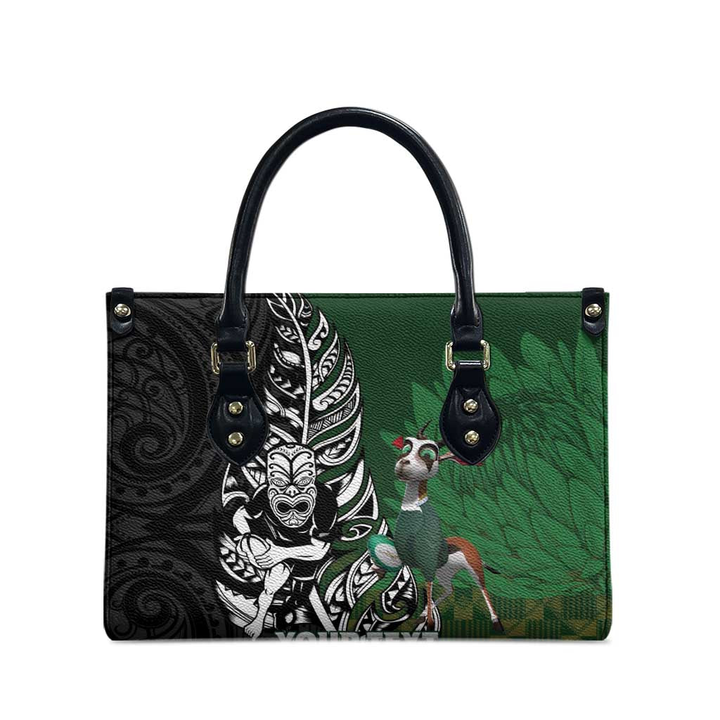 New Zealand and South Africa Rugby Custom Leather Bag Maori Tiki Fern Springboks Kente Pattern - Aussie Hoodie