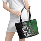 New Zealand and South Africa Rugby Custom Leather Tote Bag Maori Tiki Fern Springboks Kente Pattern - Aussie Hoodie