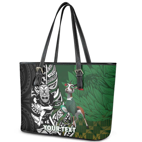 New Zealand and South Africa Rugby Custom Leather Tote Bag Maori Tiki Fern Springboks Kente Pattern - Aussie Hoodie