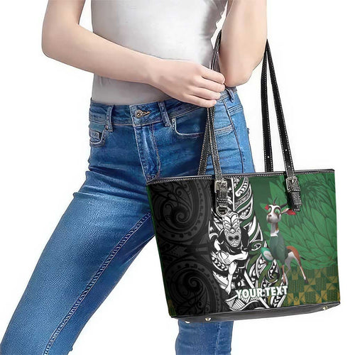New Zealand and South Africa Rugby Custom Leather Tote Bag Maori Tiki Fern Springboks Kente Pattern - Aussie Hoodie
