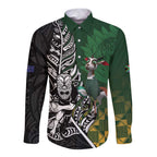 New Zealand and South Africa Rugby Custom Long Sleeve Button Shirt Maori Tiki Fern Springboks Kente Pattern - Aussie Hoodie